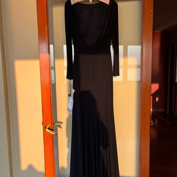 Mac Duggal Womens Navy Bateau Neck Cowl Back Flare Evening Dress Gown NWT - Picture 7 of 11